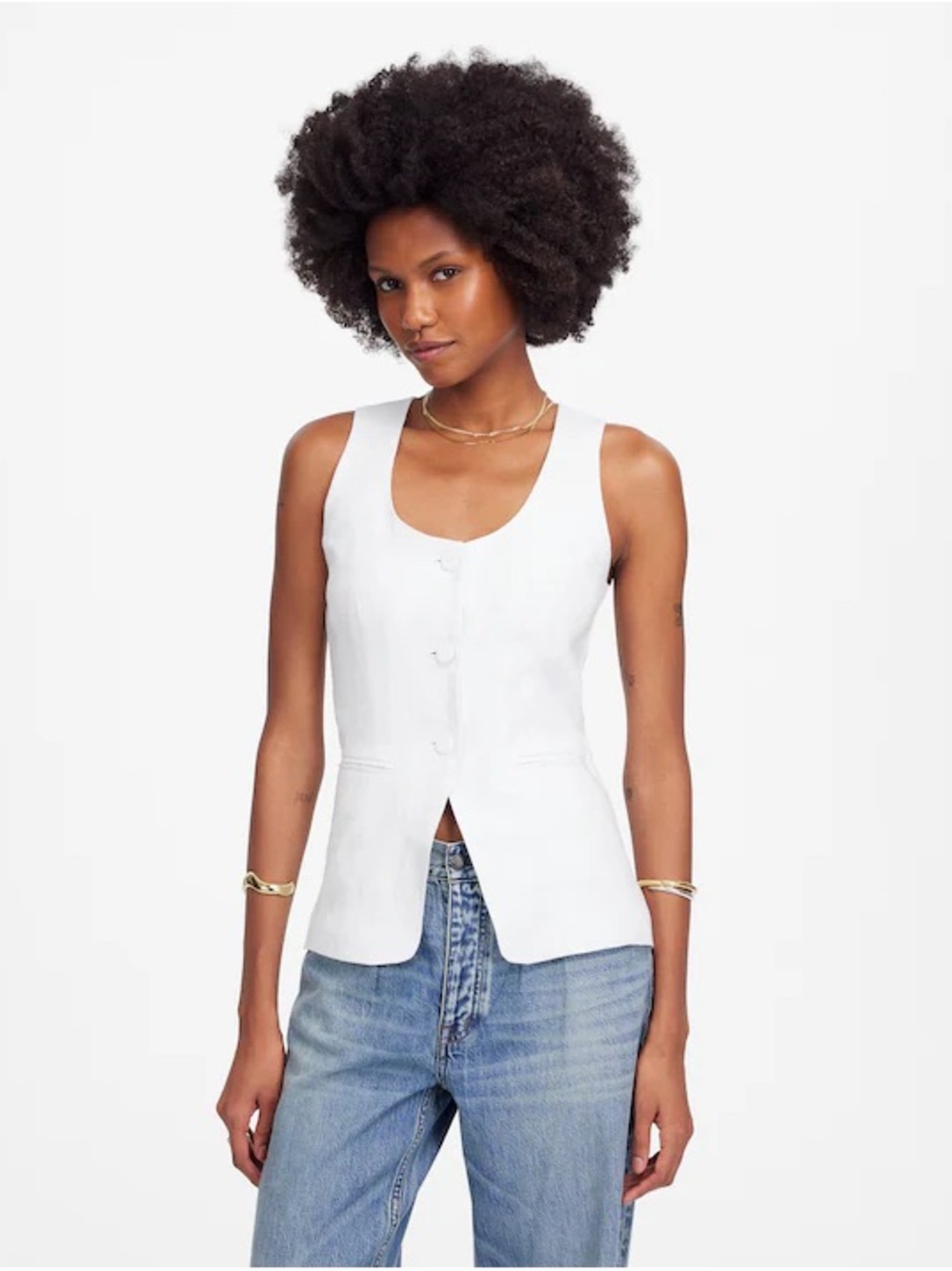 Madewell White Scoop-Neck Button-Front Vest